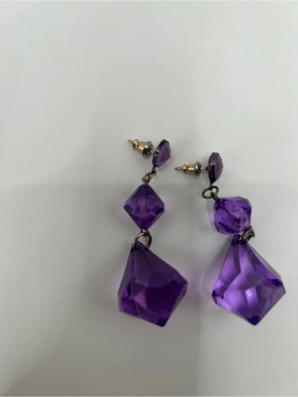 Vintage Purple Faceted Dangle Drop Earrings - Women's Jewelry